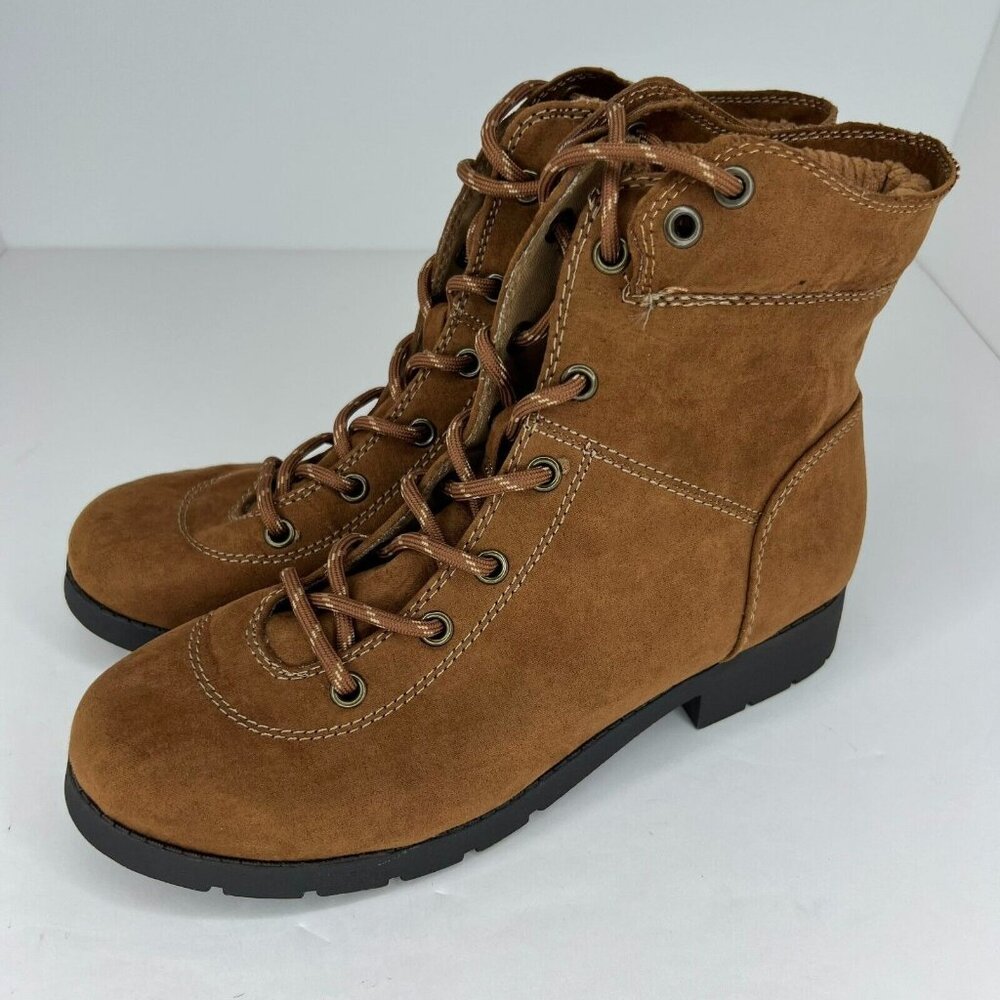 St. Johns Bay Womens Brown Faux Suede Fancy Lace Up Size 7M Yosemite Boots
